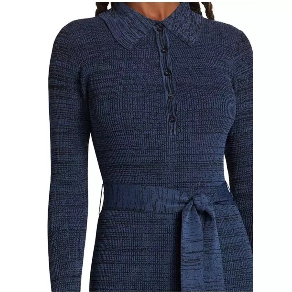 Elie Tahari Polo Stretch Knit Midi Dress in Navy Lapis Noir S